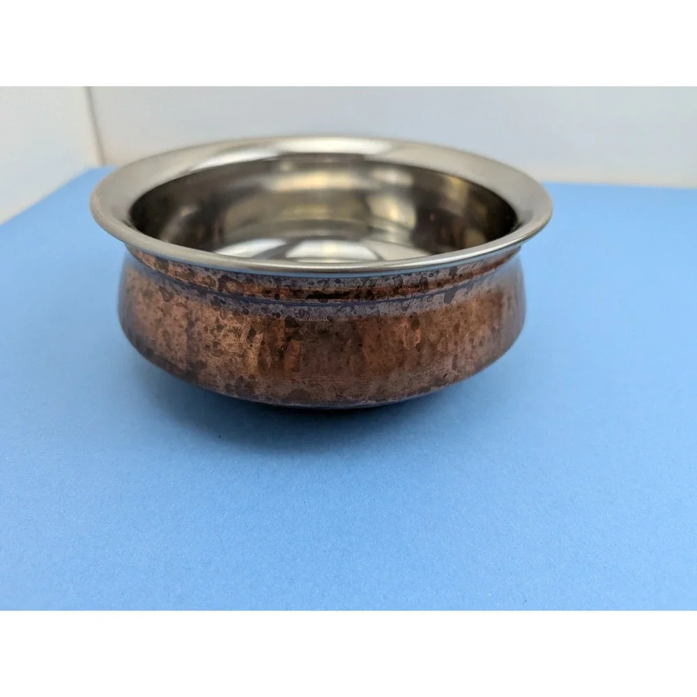 TERA India Hammered Copper Stainless Steel Double Wall Serving Dish Pot 6.75 In